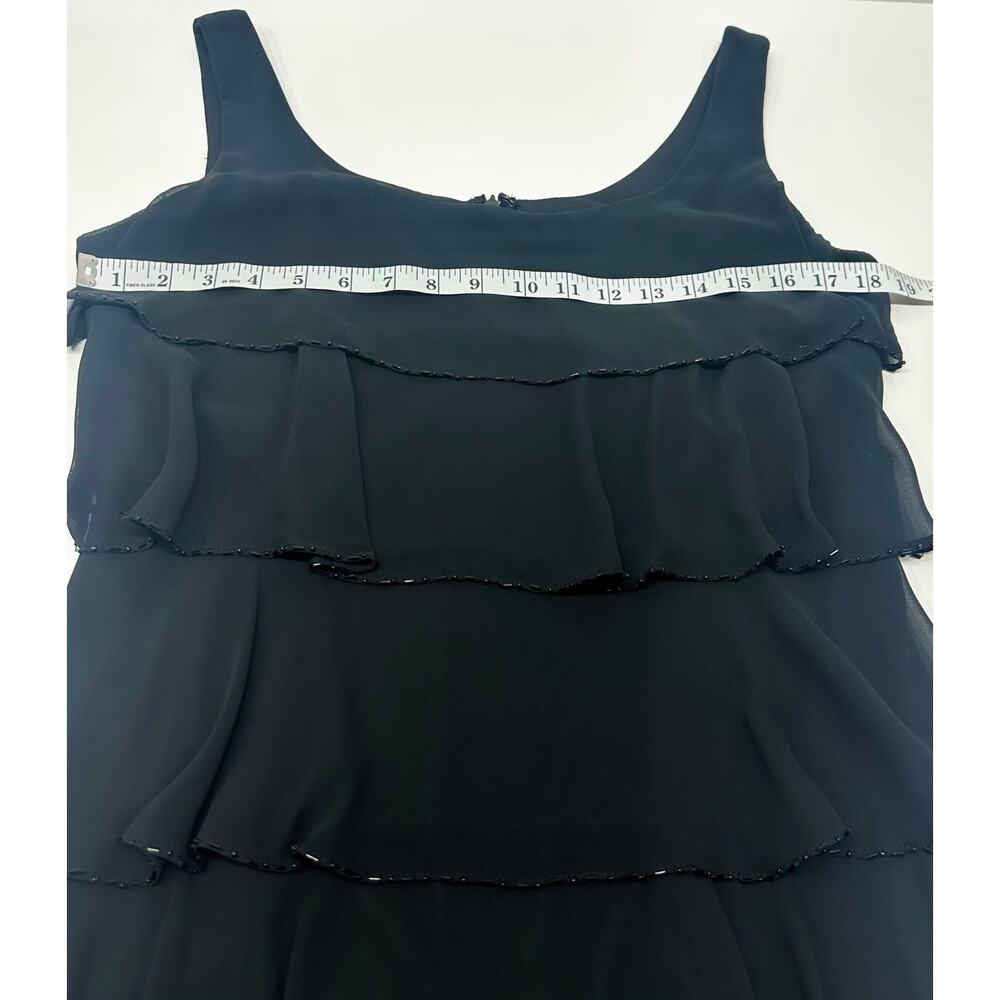 Patra Black Tiered Chiffon Cocktail Dress with Beaded Trim Size 10 - Picture 4 of 6